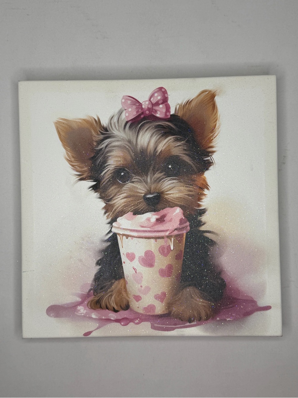 Yorkie with Pink Bow Wall Art Canvas
